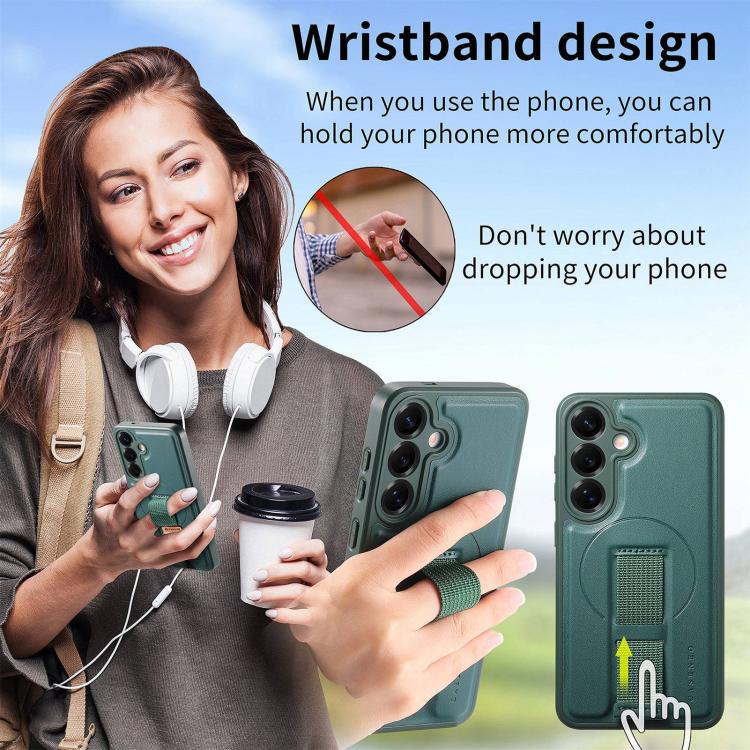 For Samsung Galaxy S25+ / S24+ 5G CaseNeo Finger Grip Strap MagSafe Leather Phone Case(Green) - Galaxy S25+ 5G Cases by CaseNeo | Online Shopping UK | buy2fix