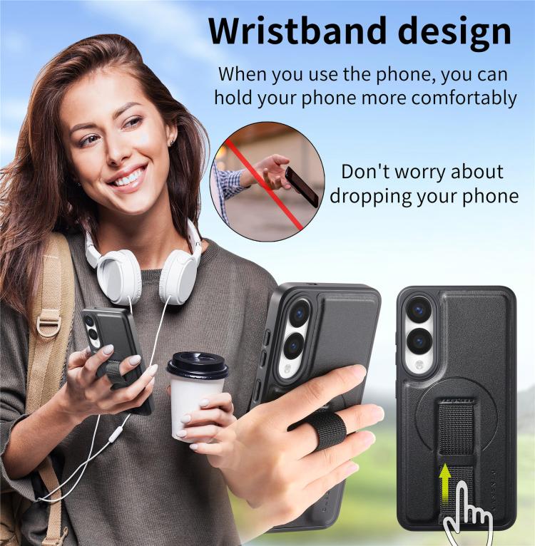 For Samsung Galaxy S25 Edge 5G CaseNeo Finger Grip Strap MagSafe Leather Phone Case(Black) - Galaxy S25 Edge 5G Cases by CaseNeo | Online Shopping UK | buy2fix