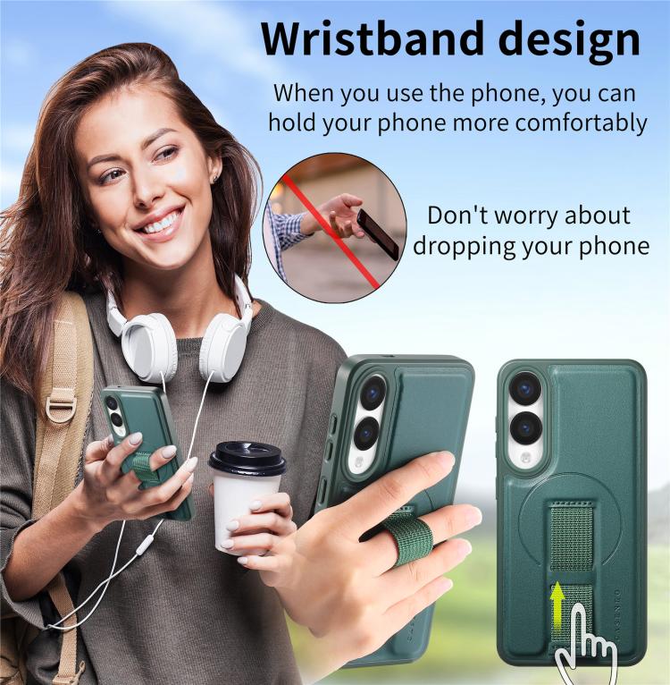 For Samsung Galaxy S25 Edge 5G CaseNeo Finger Grip Strap MagSafe Leather Phone Case(Green) - Galaxy S25 Edge 5G Cases by CaseNeo | Online Shopping UK | buy2fix