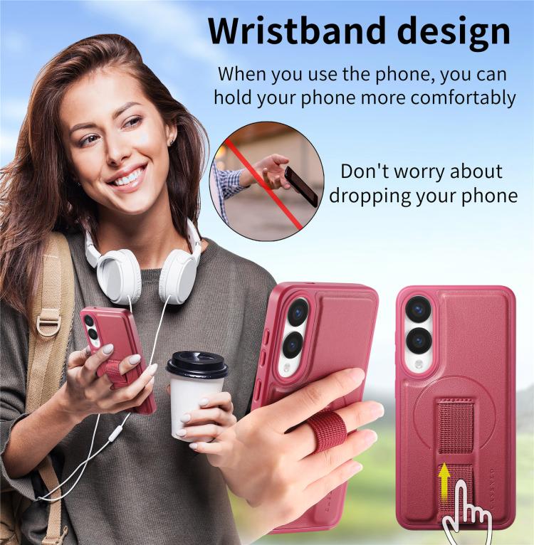 For Samsung Galaxy S25 Edge 5G CaseNeo Finger Grip Strap MagSafe Leather Phone Case(Red) - Galaxy S25 Edge 5G Cases by CaseNeo | Online Shopping UK | buy2fix