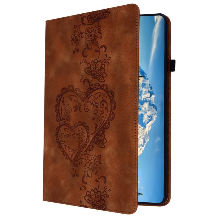 For iPad Pro 11 2024 Love Hearts Embossed Leather Smart Tablet Case(Brown) - iPad Pro 11 2024 Cases by buy2fix | Online Shopping UK | buy2fix
