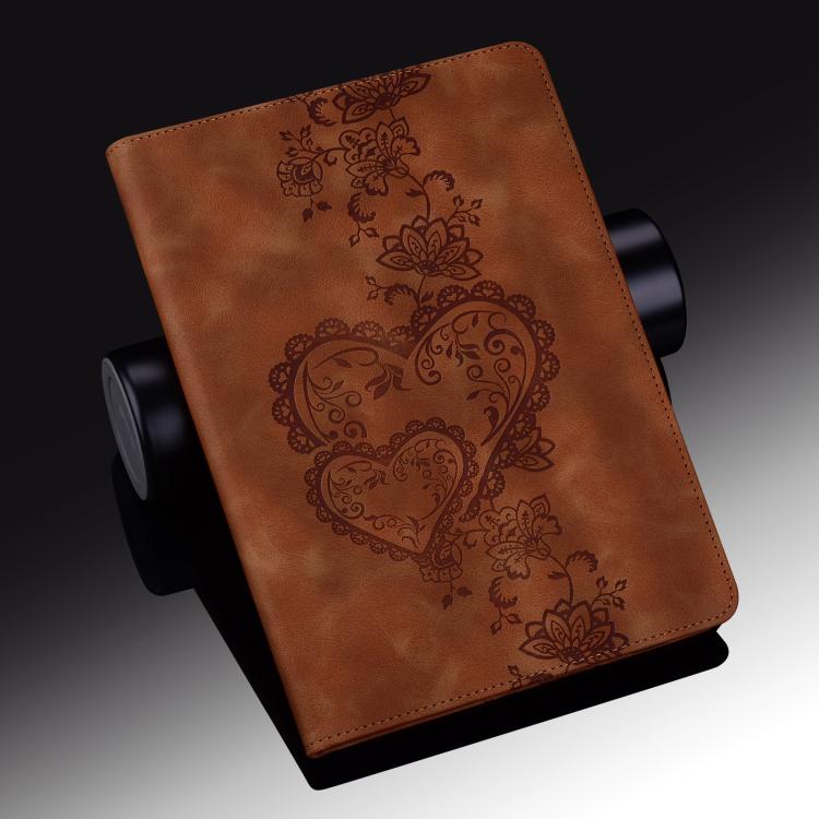 For iPad Pro 11 2024 Love Hearts Embossed Leather Smart Tablet Case(Brown) - iPad Pro 11 2024 Cases by buy2fix | Online Shopping UK | buy2fix