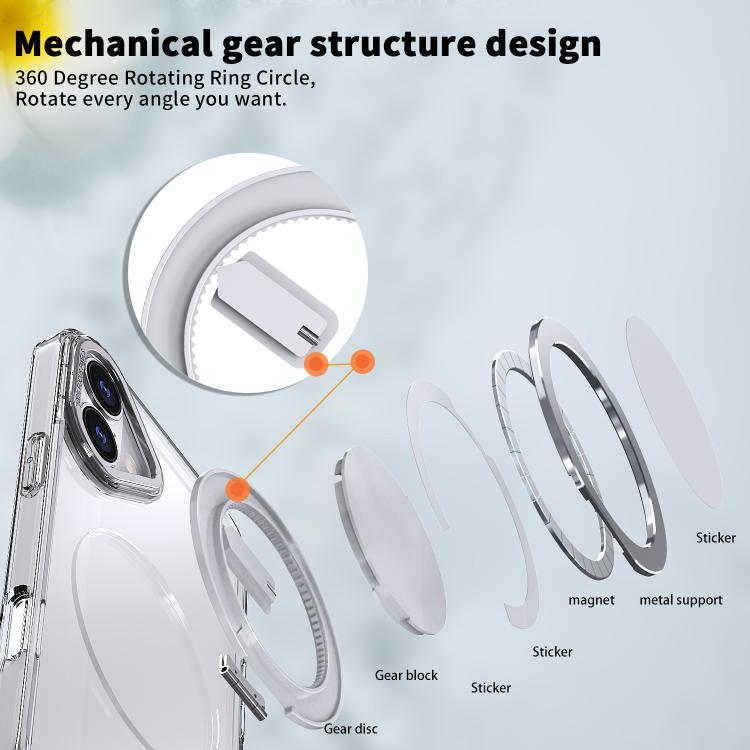 For iPhone 16 Plus 360-degree Rotating MagSafe Magnetic Holder Phone Case(Transparent) - iPhone 16 Plus Cases by buy2fix | Online Shopping UK | buy2fix