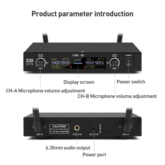 XTUGA U-771 UHF Lapel Two Way Radio Wireless Microphone, 2 Microphone + Host - Microphone by XTUGA | Online Shopping UK | buy2fix