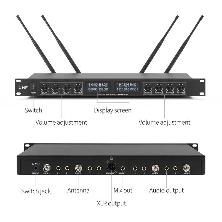 YT8 Wireless 8 Channel UHF Handheld Microphone for Stage Show 8 Gooseneck Microphones - Microphone by buy2fix | Online Shopping UK | buy2fix