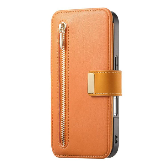 For iPhone 16 Plus Ring Zipper Wallet RFID Blocking MagSafe Leather Phone Case(Orange) - iPhone 16 Plus Cases by buy2fix | Online Shopping UK | buy2fix