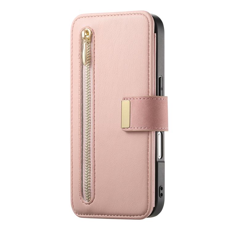 For iPhone 16 Ring Zipper Wallet RFID Blocking MagSafe Leather Phone Case(Pink) - iPhone 16 Cases by buy2fix | Online Shopping UK | buy2fix