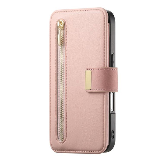 For iPhone 16 Ring Zipper Wallet RFID Blocking MagSafe Leather Phone Case(Pink) - iPhone 16 Cases by buy2fix | Online Shopping UK | buy2fix