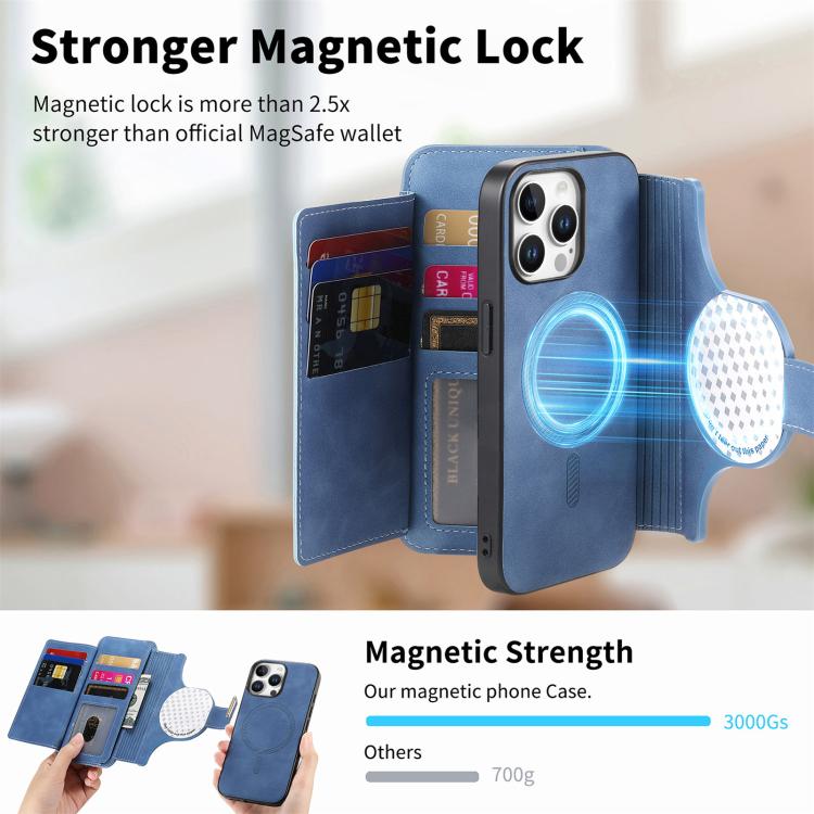For iPhone 15 Pro Ring Zipper Wallet RFID Blocking MagSafe Leather Phone Case(Blue) - iPhone 15 Pro Cases by buy2fix | Online Shopping UK | buy2fix