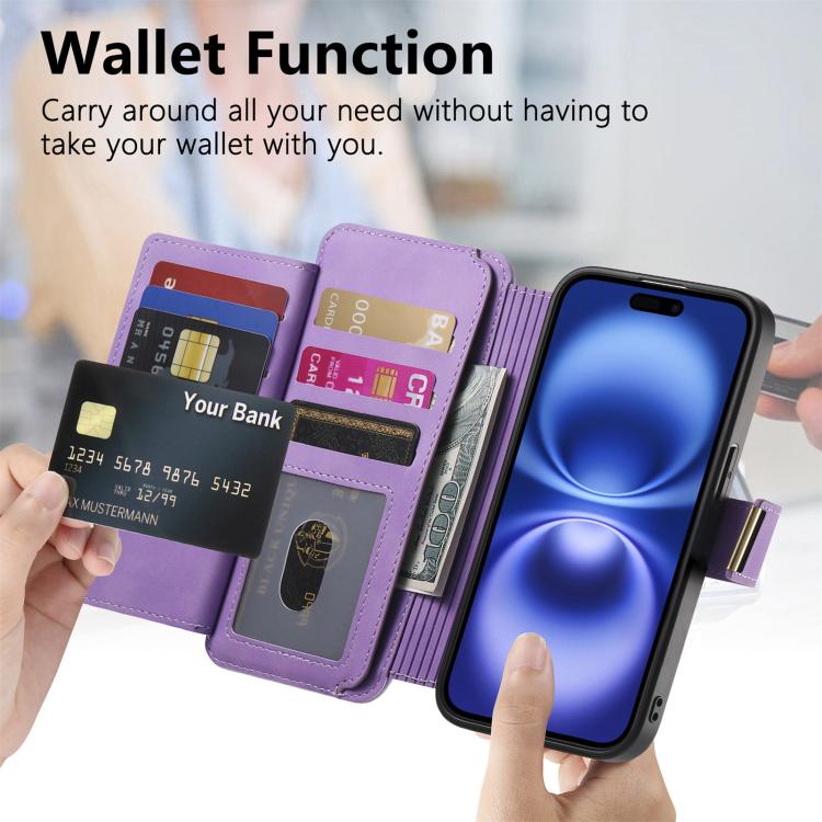 For iPhone 15 Pro Ring Zipper Wallet RFID Blocking MagSafe Leather Phone Case(Purple) - iPhone 15 Pro Cases by buy2fix | Online Shopping UK | buy2fix