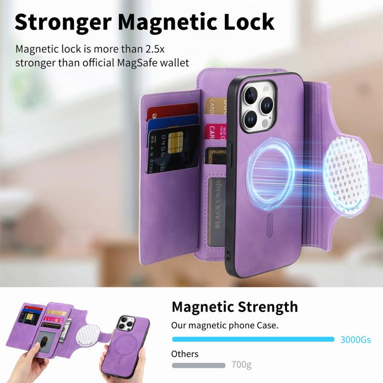 For iPhone 15 Pro Ring Zipper Wallet RFID Blocking MagSafe Leather Phone Case(Purple) - iPhone 15 Pro Cases by buy2fix | Online Shopping UK | buy2fix