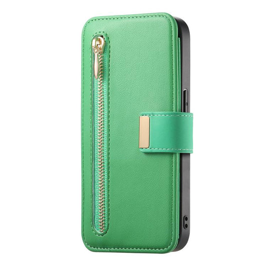 For iPhone 15 Ring Zipper Wallet RFID Blocking MagSafe Leather Phone Case(Green) - iPhone 15 Cases by buy2fix | Online Shopping UK | buy2fix