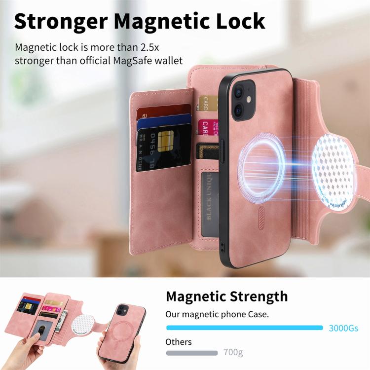 For iPhone 12 / 12 Pro Ring Zipper Wallet RFID Blocking MagSafe Leather Phone Case(Pink) - iPhone 12 / 12 Pro Cases by buy2fix | Online Shopping UK | buy2fix