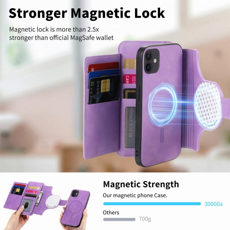 For iPhone 12 / 12 Pro Ring Zipper Wallet RFID Blocking MagSafe Leather Phone Case(Purple) - iPhone 12 / 12 Pro Cases by buy2fix | Online Shopping UK | buy2fix