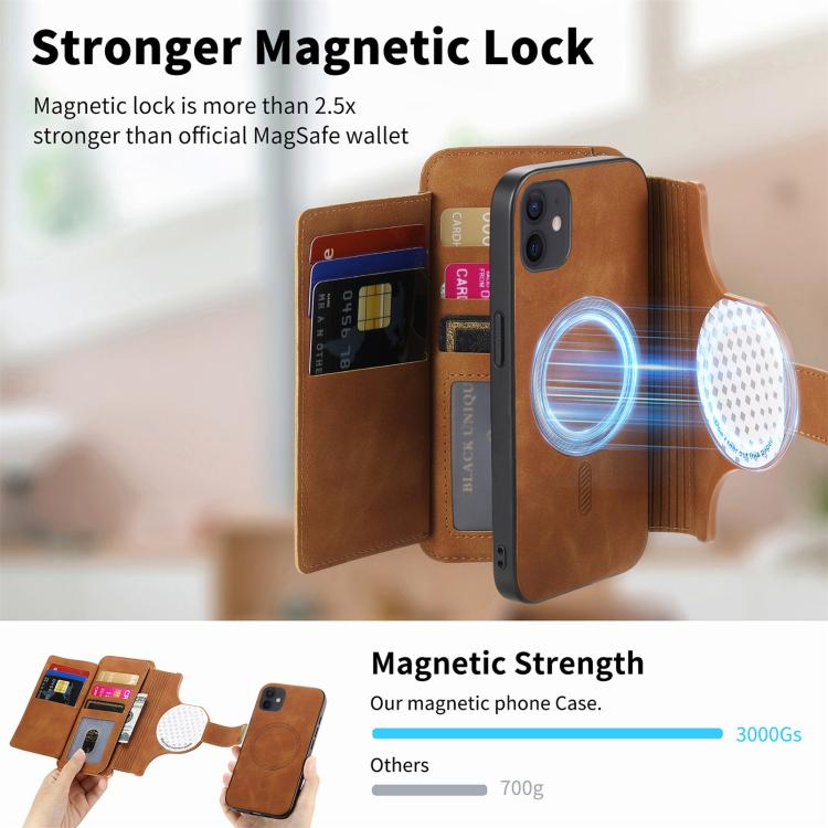 For iPhone 12 / 12 Pro Ring Zipper Wallet RFID Blocking MagSafe Leather Phone Case(Brown) - iPhone 12 / 12 Pro Cases by buy2fix | Online Shopping UK | buy2fix