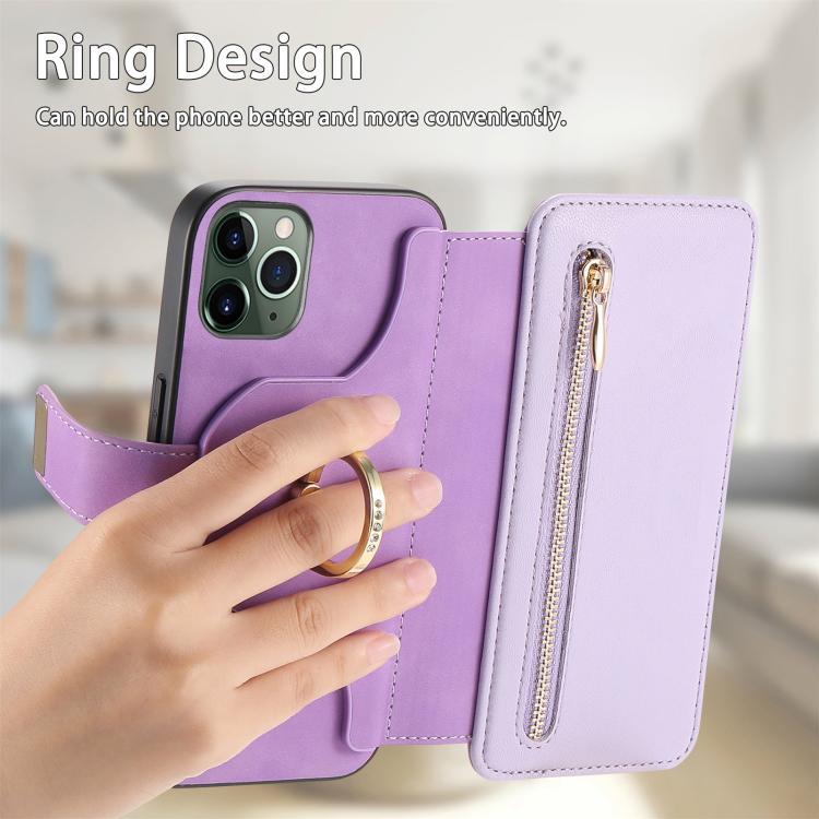 For iPhone 11 Pro Max Ring Zipper Wallet RFID Blocking MagSafe Leather Phone Case(Purple) - iPhone 11 Pro Max Cases by buy2fix | Online Shopping UK | buy2fix