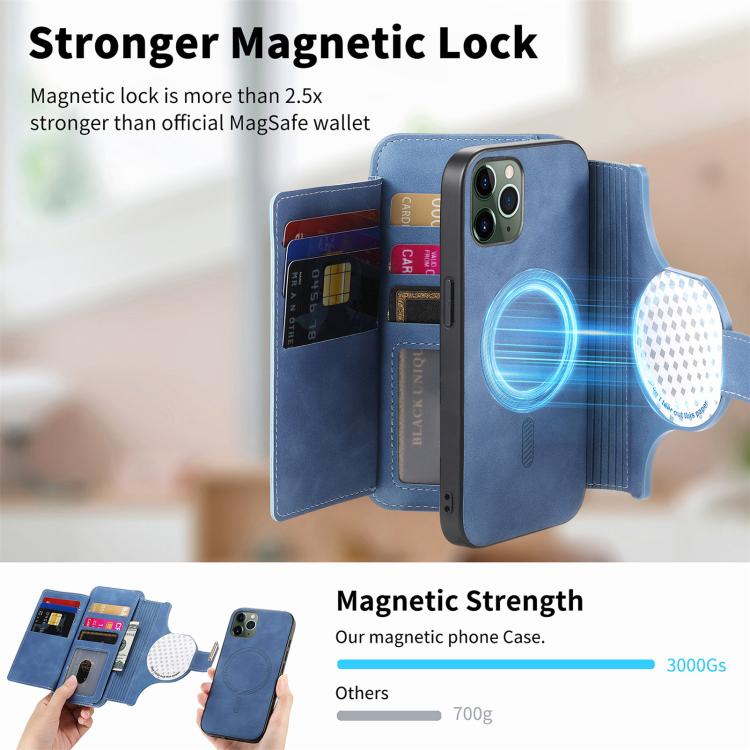 For iPhone 11 Pro Ring Zipper Wallet RFID Blocking MagSafe Leather Phone Case(Blue) - iPhone 11 Pro Cases by buy2fix | Online Shopping UK | buy2fix