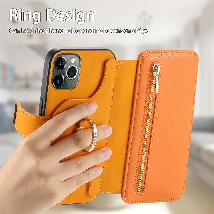 For iPhone 11 Pro Ring Zipper Wallet RFID Blocking MagSafe Leather Phone Case(Orange) - iPhone 11 Pro Cases by buy2fix | Online Shopping UK | buy2fix