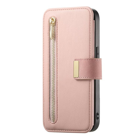 For iPhone X / XS Ring Zipper Wallet RFID Blocking MagSafe Leather Phone Case(Pink) - More iPhone Cases by buy2fix | Online Shopping UK | buy2fix