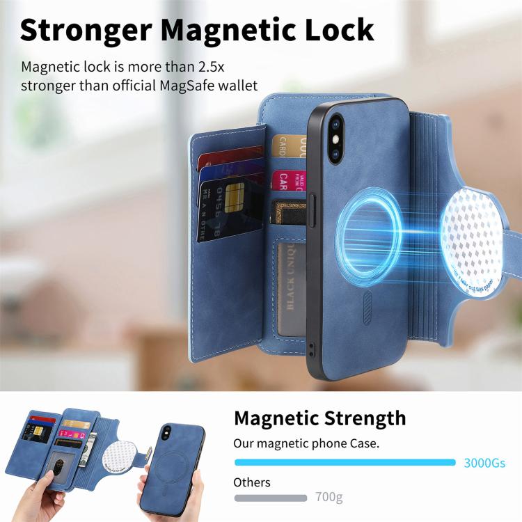 For iPhone X / XS Ring Zipper Wallet RFID Blocking MagSafe Leather Phone Case(Blue) - More iPhone Cases by buy2fix | Online Shopping UK | buy2fix