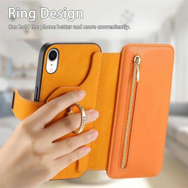 For iPhone XR Ring Zipper Wallet RFID Blocking MagSafe Leather Phone Case(Orange) - More iPhone Cases by buy2fix | Online Shopping UK | buy2fix