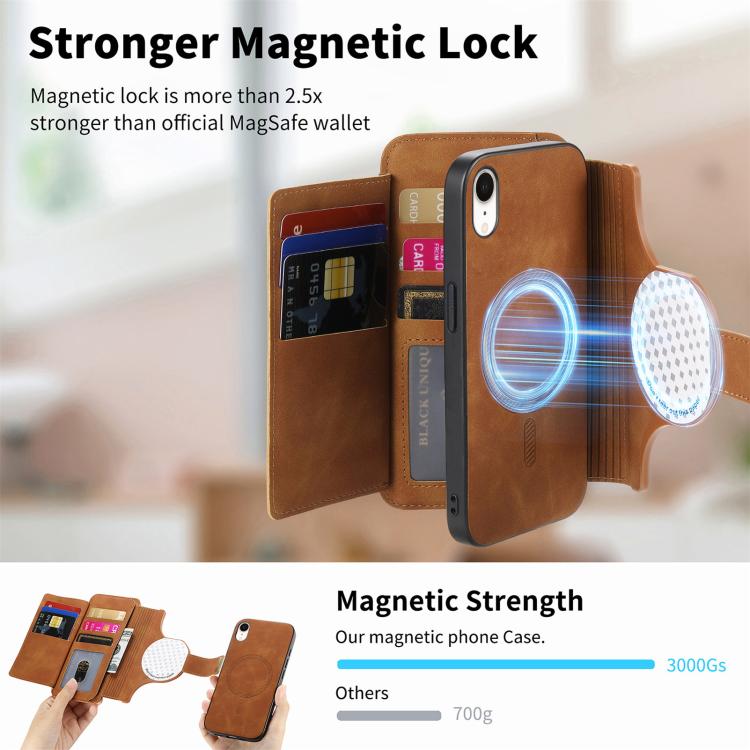 For iPhone XR Ring Zipper Wallet RFID Blocking MagSafe Leather Phone Case(Brown) - More iPhone Cases by buy2fix | Online Shopping UK | buy2fix