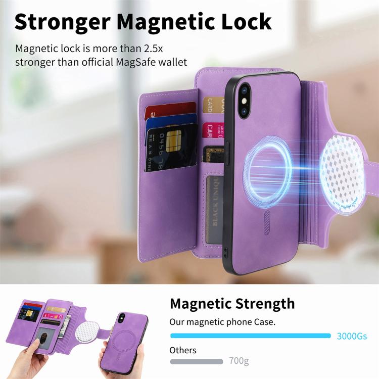 For iPhone XS Max Ring Zipper Wallet RFID Blocking MagSafe Leather Phone Case(Purple) - More iPhone Cases by buy2fix | Online Shopping UK | buy2fix