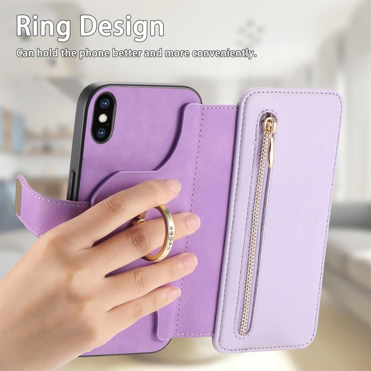 For iPhone XS Max Ring Zipper Wallet RFID Blocking MagSafe Leather Phone Case(Purple) - More iPhone Cases by buy2fix | Online Shopping UK | buy2fix