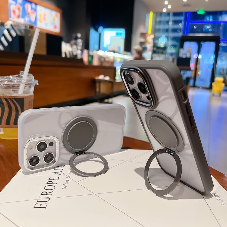 For iPhone 15 Pro Transparent MagSafe Magnetic Holder Phone Case(Grey) - iPhone 15 Pro Cases by buy2fix | Online Shopping UK | buy2fix