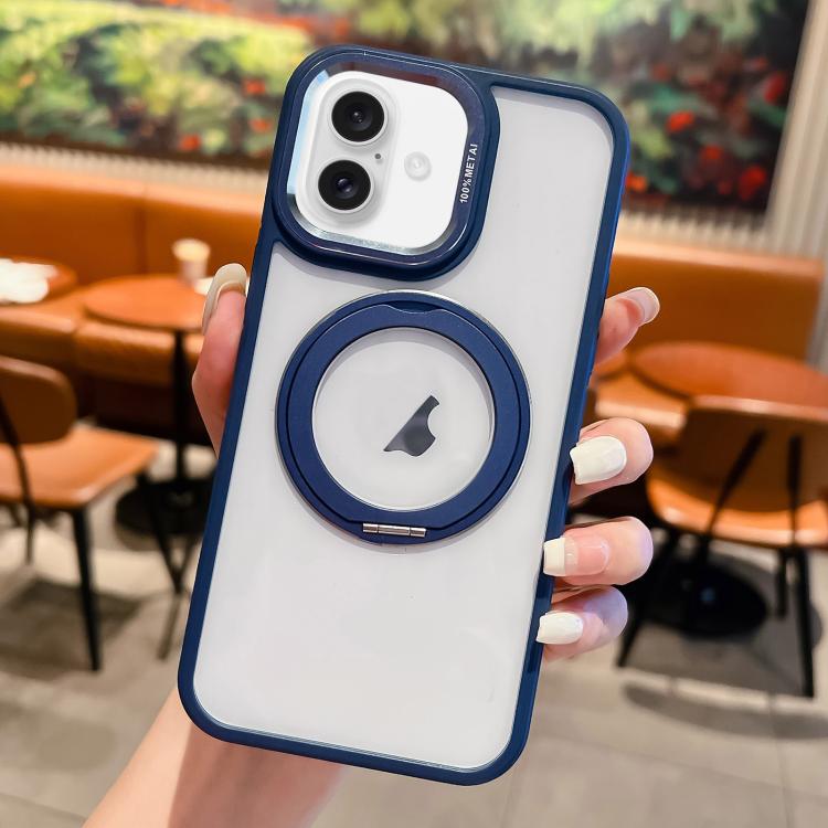 For iPhone 16 Transparent MagSafe Ring Holder Phone Case(Blue) - iPhone 16 Cases by buy2fix | Online Shopping UK | buy2fix