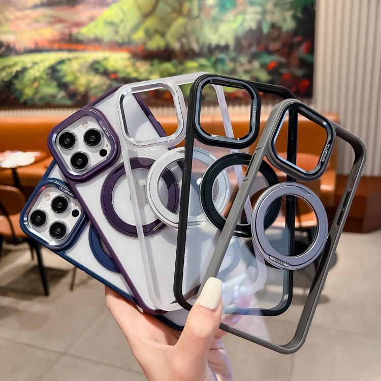 For iPhone 16 Transparent MagSafe Ring Holder Phone Case(Purple) - iPhone 16 Cases by buy2fix | Online Shopping UK | buy2fix