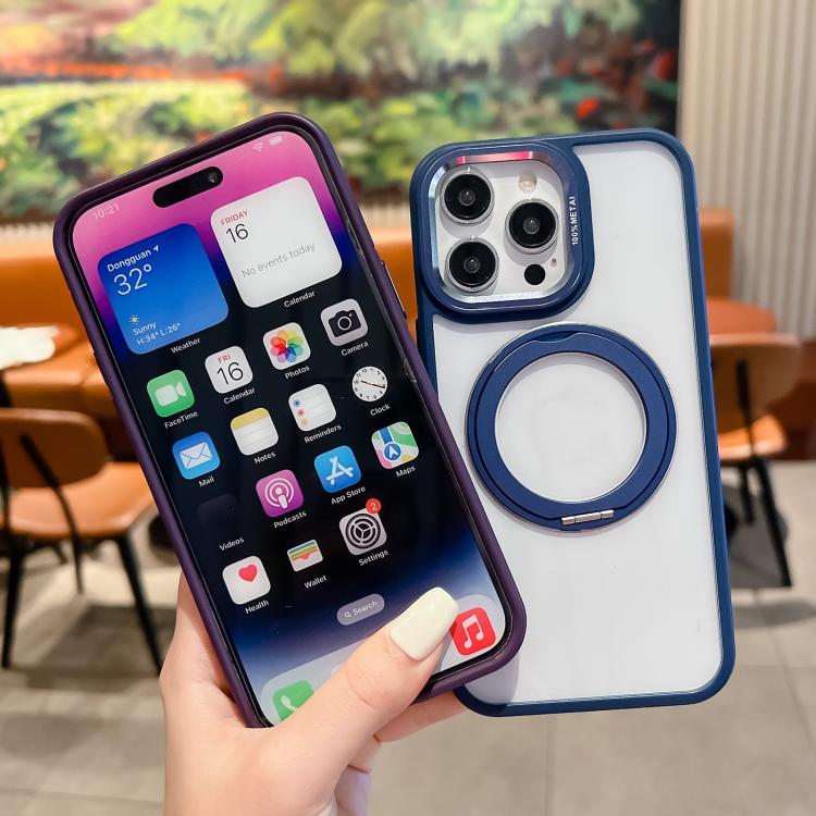 For iPhone 16 Transparent MagSafe Ring Holder Phone Case(Purple) - iPhone 16 Cases by buy2fix | Online Shopping UK | buy2fix