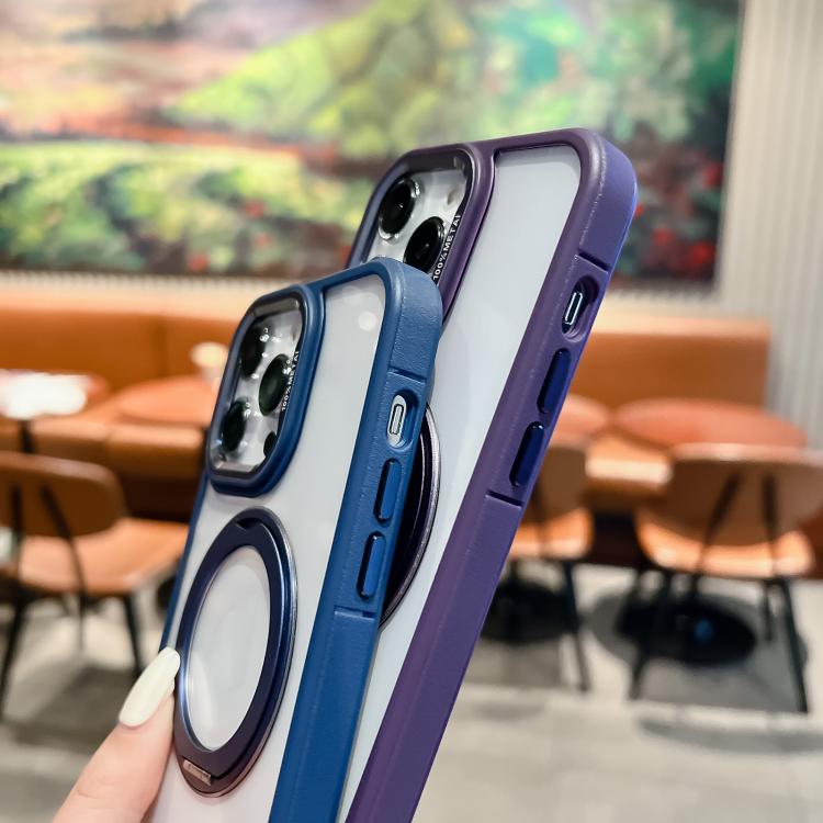 For iPhone 16 Transparent MagSafe Ring Holder Phone Case(Blue) - iPhone 16 Cases by buy2fix | Online Shopping UK | buy2fix