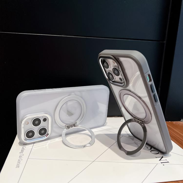 For iPhone 16 Plus Transparent MagSafe Ring Holder Phone Case(Grey) - iPhone 16 Plus Cases by buy2fix | Online Shopping UK | buy2fix