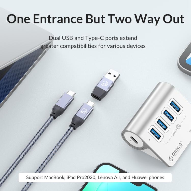 ORICO M3CU2-G2 4 in 1 Type-C to Dual USB and Dual Type-C Port Docking Hub(Silver) - USB HUB by ORICO | Online Shopping UK | buy2fix
