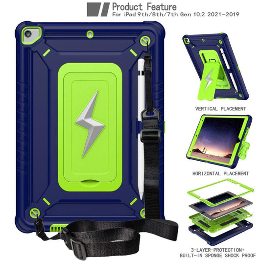 For iPad 10.2 2021 / 2020 / 2019 Armor Bolt Shape Holder Silicone Hybrid PC Tablet Case(Navy Blue Olivine) - iPad 10.2 Cases by buy2fix | Online Shopping UK | buy2fix
