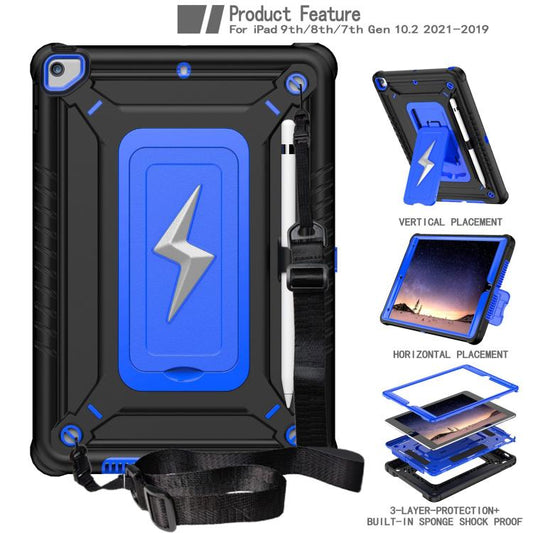 For iPad 10.2 2021 / 2020 / 2019 Armor Bolt Shape Holder Silicone Hybrid PC Tablet Case(Black Blue) - iPad 10.2 Cases by buy2fix | Online Shopping UK | buy2fix