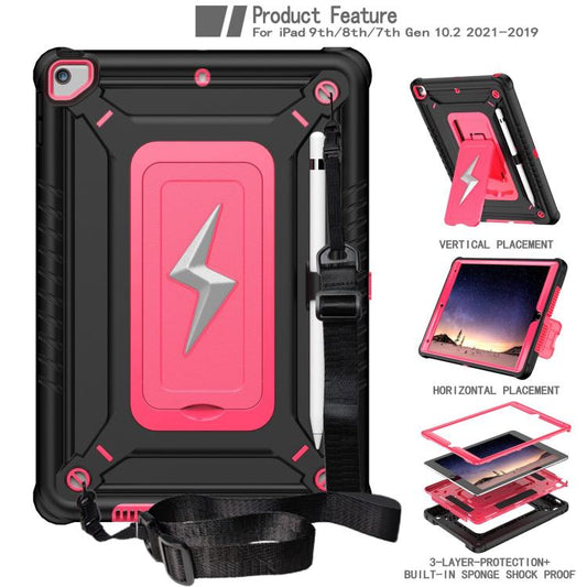 For iPad 10.2 2021 / 2020 / 2019 Armor Bolt Shape Holder Silicone Hybrid PC Tablet Case(Black Rose Red) - iPad 10.2 Cases by buy2fix | Online Shopping UK | buy2fix