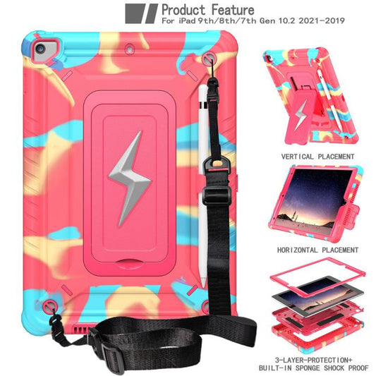 For iPad 10.2 2021 / 2020 / 2019 Armor Bolt Shape Holder Silicone Hybrid PC Tablet Case(Camouflage Rose Red) - iPad 10.2 Cases by buy2fix | Online Shopping UK | buy2fix