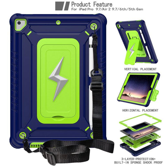For iPad 9.7 2018 / Air / Air 2 Armor Bolt Shape Holder Silicone Hybrid PC Tablet Case(Navy Blue Olivine) - iPad 9.7 (2018) & (2017) Cases by buy2fix | Online Shopping UK | buy2fix