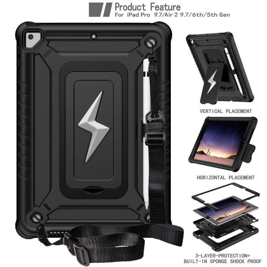 For iPad 9.7 2018 / Air / Air 2 Armor Bolt Shape Holder Silicone Hybrid PC Tablet Case(Black) - iPad 9.7 (2018) & (2017) Cases by buy2fix | Online Shopping UK | buy2fix