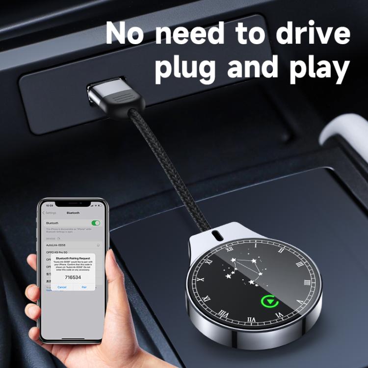 USB Wired to Wireless Car CarPlay Box Adapter, with Type-C Adapter(Black) - Bluetooth Adapters by buy2fix | Online Shopping UK | buy2fix