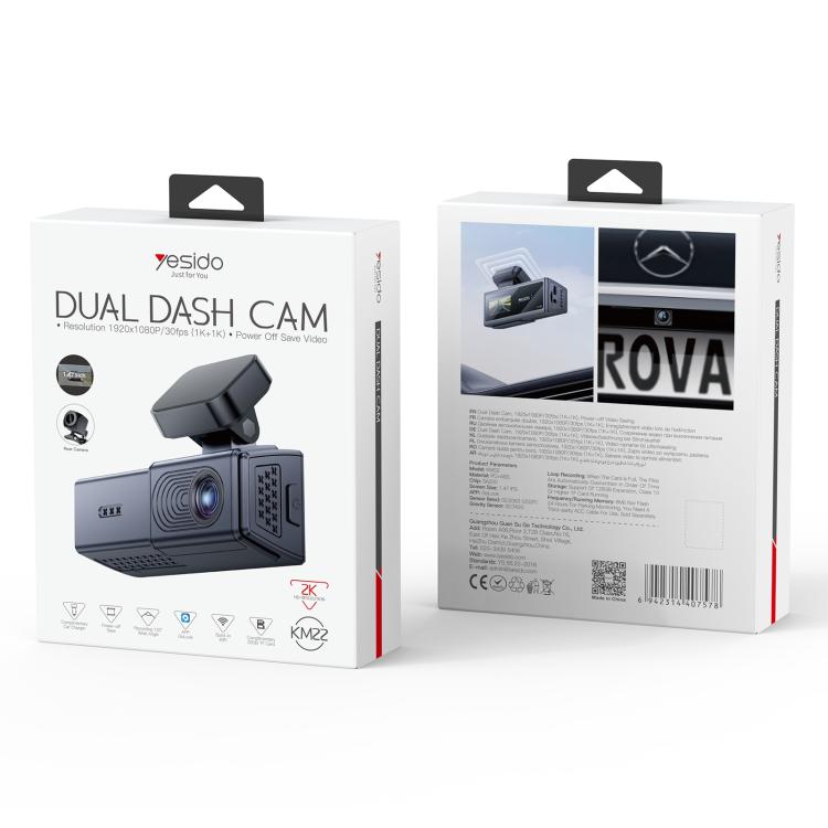 Yesido KM22 1K HD Dual Dash Camera Car Driving Recorder with 1.47 inch Screen(Black) - Car DVRs by Yesido | Online Shopping UK | buy2fix