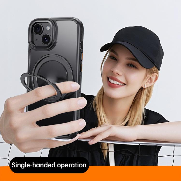 For iPhone 15 Gear 360 Rotation MagSafe Holder Phone Case(Black) - iPhone 15 Cases by buy2fix | Online Shopping UK | buy2fix