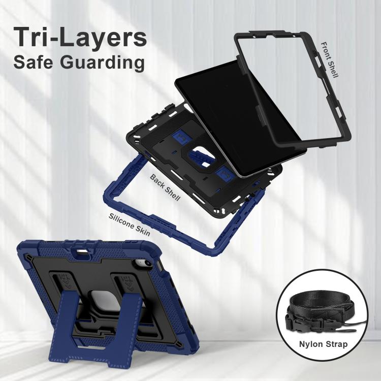 For iPad mini 6 2021 / mini 2024 Big Holder Silicone Hydric PC Tablet Case with Shoulder Strap(Navy Black) - iPad mini 2024 Cases by buy2fix | Online Shopping UK | buy2fix