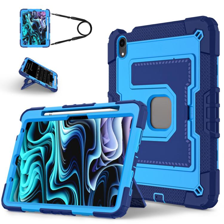 For iPad mini 6 2021 / mini 2024 Big Holder Silicone Hydric PC Tablet Case with Shoulder Strap(Navy Blue Blue) - iPad mini 2024 Cases by buy2fix | Online Shopping UK | buy2fix
