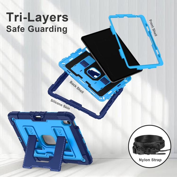 For iPad mini 6 2021 / mini 2024 Big Holder Silicone Hydric PC Tablet Case with Shoulder Strap(Navy Blue Blue) - iPad mini 2024 Cases by buy2fix | Online Shopping UK | buy2fix