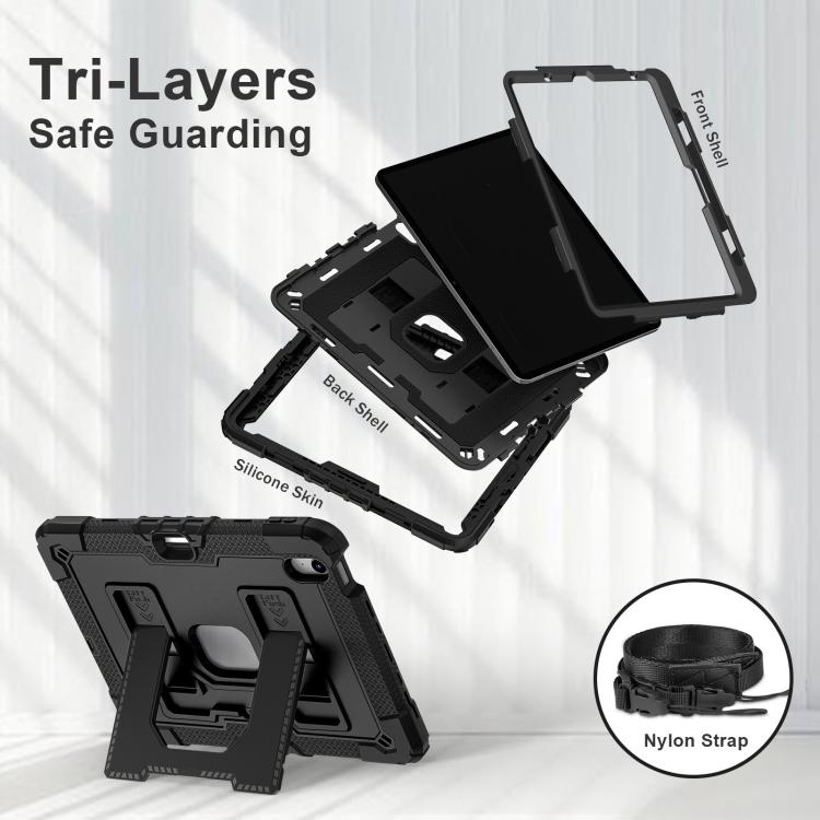 For iPad mini 6 2021 / mini 2024 Big Holder Silicone Hydric PC Tablet Case with Shoulder Strap(Black) - iPad mini 2024 Cases by buy2fix | Online Shopping UK | buy2fix
