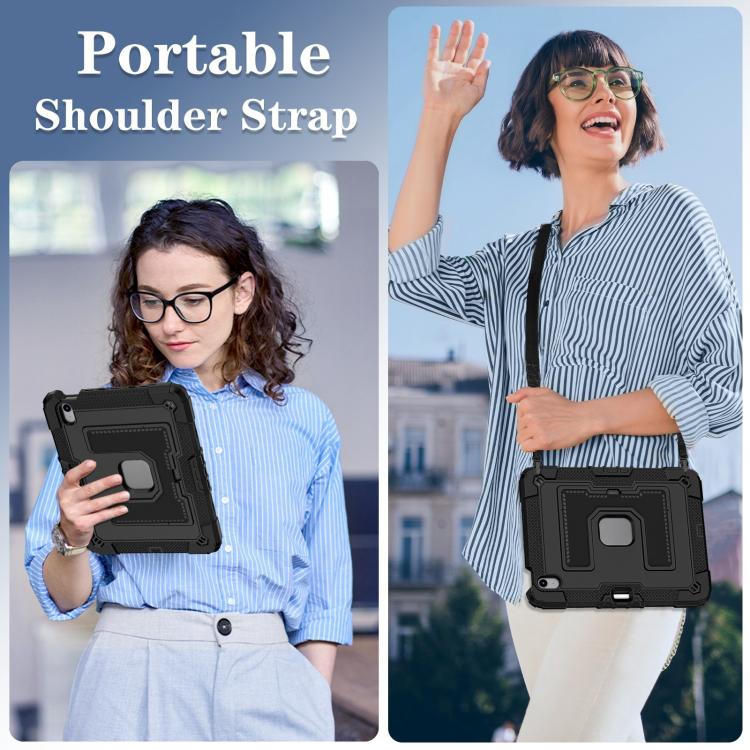 For iPad mini 6 2021 / mini 2024 Big Holder Silicone Hydric PC Tablet Case with Shoulder Strap(Black) - iPad mini 2024 Cases by buy2fix | Online Shopping UK | buy2fix
