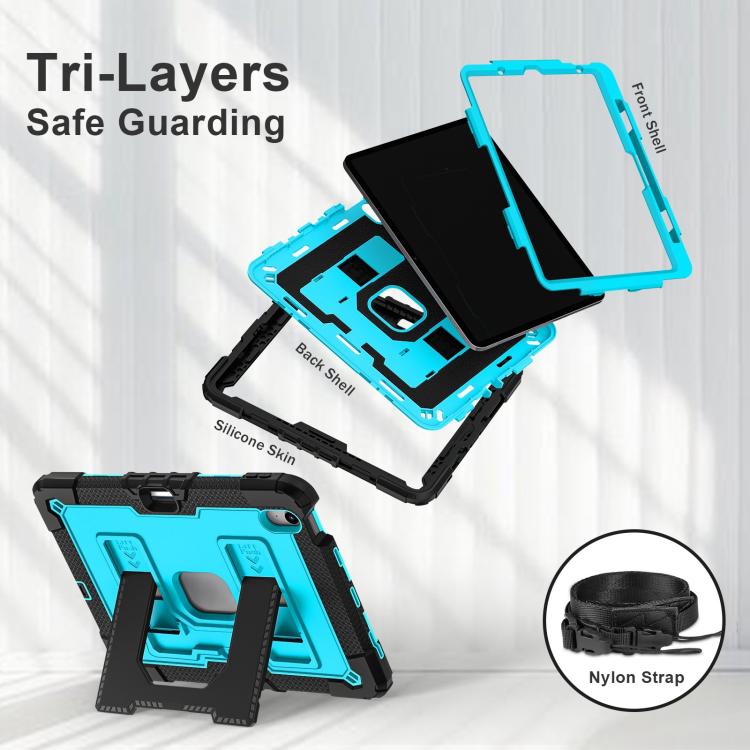 For iPad mini 6 2021 / mini 2024 Big Holder Silicone Hydric PC Tablet Case with Shoulder Strap(Black Blue) - iPad mini 2024 Cases by buy2fix | Online Shopping UK | buy2fix
